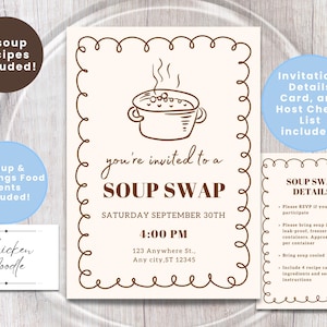 SOUP SWAP PARTY Bundle Invitation and Details Card | Soup Party Invite | Soup Host Checklist | Holiday Soup Potluck | Soup Dinner Party