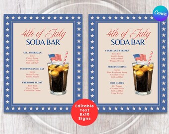 4TH OF JULY Soda Bar Signs, Mocktail Menu, America 250th Anniversary, 1776 Patriotic Drink Station, Beverage Drink Menu Sign