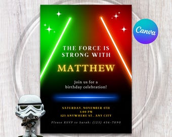 May the Force Be with You Birthday Invitation | May the Fourth Be With You Invites | Star Theme Party | Editable Canva | One with the Force