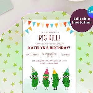 CUTE PICKLE BIRTHDAY Invitation | Pickle Invites | Kids Birthday Invitation | Dill Pickle Party | Pickle Theme | A Big Dill Birthday Invite