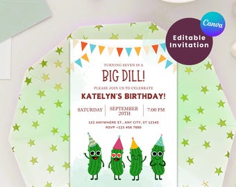 CUTE PICKLE BIRTHDAY Invitation | Pickle Invites | Kids Birthday Invitation | Dill Pickle Party | Pickle Theme | A Big Dill Birthday Invite