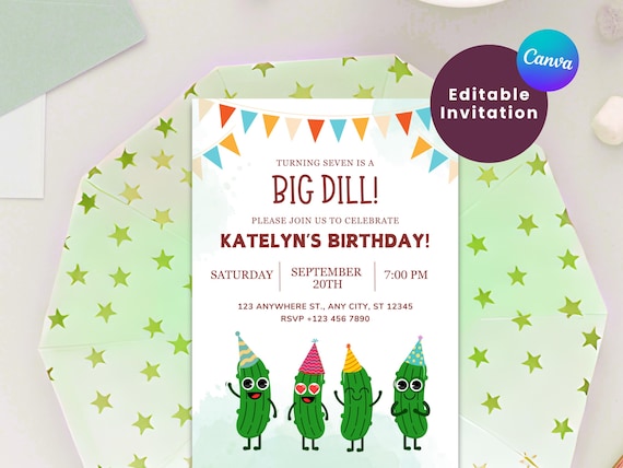 CUTE PICKLE BIRTHDAY Invitation | Pickle Invites | Kids Birthday Invitation | Dill Pickle Party | Pickle Theme | A Big Dill Birthday Invite