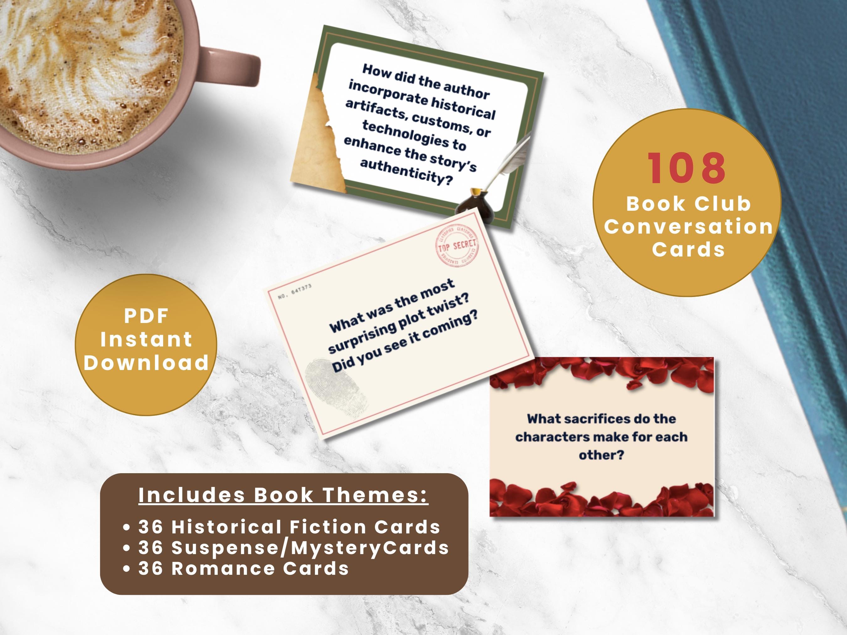 108 THEMED BOOK Club Conversation Cards | Bookclub Ice Breaker ...