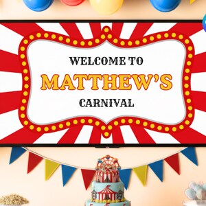 TV BIRTHDAY BANNER | Kids Cute Banner | Editable Canva | Welcome Party Decoration | 4K Banner Carnival Circus | Kids tv screen backdrop