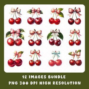 Cherry Bundle PNG, Cherry Shirt PNG, Vintage cherry PNG, Digital Download, Retro Cherries Images, Cherry Bow Clipart, Coquette Aesthetic