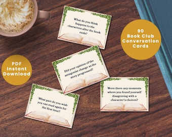 90 BOOK CLUB CONVERSATION Cards | Bookclub Ice Breaker Questions | Book Lover Activity | Printable Discussion Prompts | Reading Group Fun
