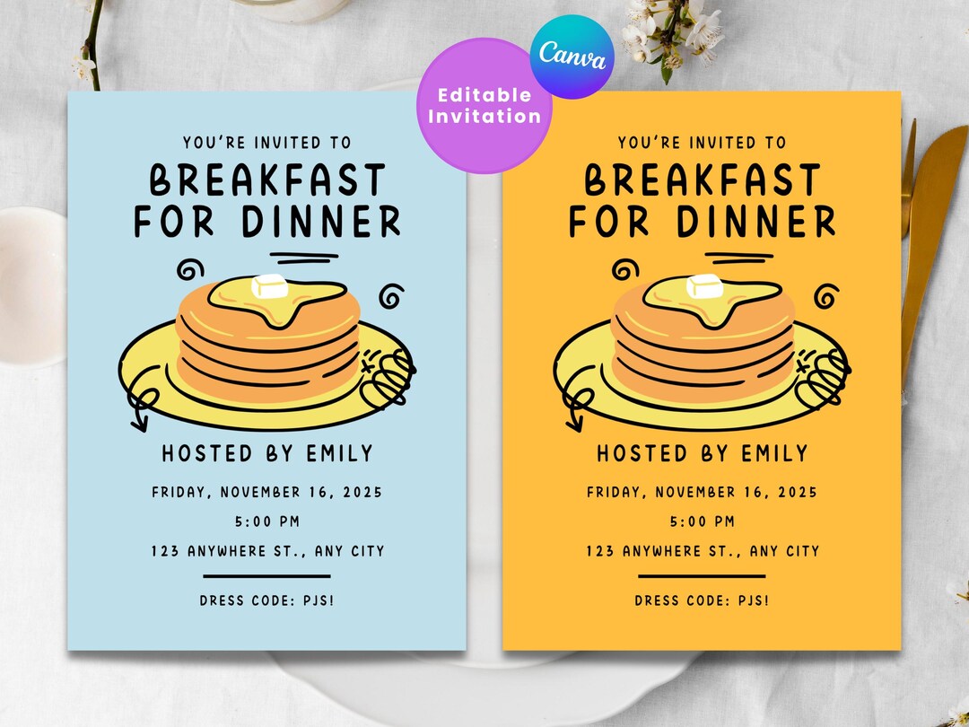 BREAKFAST for DINNER PARTY Invitation | Brunch Invites | Pancake ...