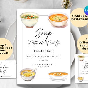 SOUP PARTY Bundle Invitation | Soup Potluck Party Invite | Soup Bar Signs | Soup Food Tent | Holiday Soup Potluck | Soup Dinner Party