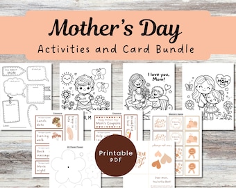 MOTHER'S DAY Activities and Card Bundle | Printable Mother's Day Game | Mother's Day Gift from Kid | Mom Coloring Pages | PDF | Card for Mom