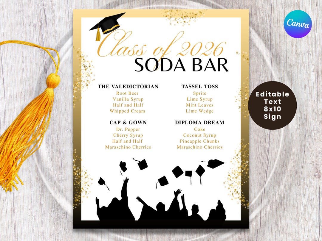 GRADUATION SODA BAR Signs, Mocktail Menu, Class of 2026, Grad Party ...