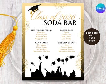GRADUATION SODA BAR Signs, Mocktail Menu, Class of 2026, Grad Party Drinks, Beverage Drink Menu Sign, High School, College Graduation
