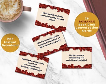 36 ROMANCE BOOK CLUB Conversation Cards | Bookclub Ice Breaker Questions | Book Lover Activity | Discussion Prompts | Reading Group Fun