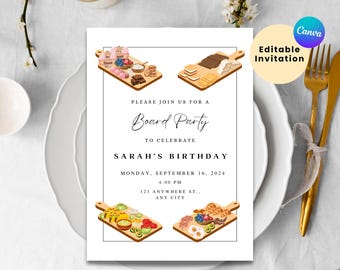 Invito per festa di compleanno con buffet di salumi e formaggi / Invito per festa aziendale / Canva modificabile / Invito per cena di compleanno con buffet di salumi e formaggi / Cena di gala