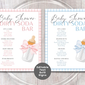 BABY SHOWER DIRTY Soda Bar Signs | Girl or Boy Party Drink Bar | Soda Bar | Editable Canva | Gender Reveal Party Drinks | Drink Menu image 1