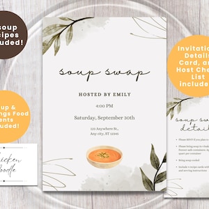 SOUP SWAP PARTY Bundle Invitation and Details Card | Soup Party Invite | Soup Host Checklist | Holiday Soup Potluck | Soup Dinner Party