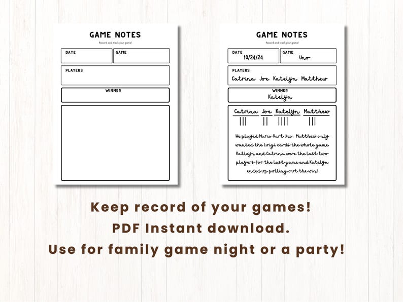 Game Notes Example GAME NIGHT RECORD Journal | Family Game Night | Game Tally | Holiday ...