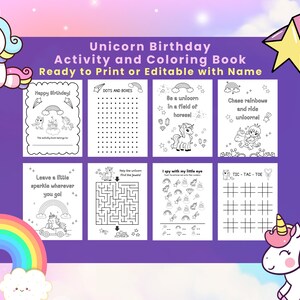 Unicorn BIRTHDAY ACTIVITY COLORING book | Unicorn Birthday Games | Unicorn Birthday Party Favor | Birthday Coloring | Activity Kids Birthday