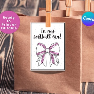 SOFTBALL BOW Tags PDF | Mädchen Baseball Anhänger | Sport Snacks | Team Snacks | Post Spiel Snack Tags | Geburtstags-Anhänger | Softball Snack-Tasche für Kinder