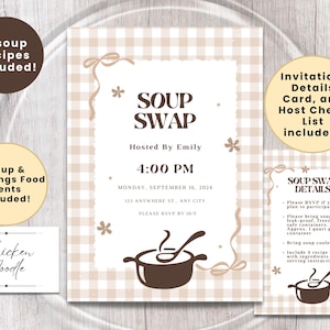SOUP SWAP PARTY Bundle Invitation and Details Card | Soup Party Invite | Soup Host Checklist | Holiday Soup Potluck | Soup Dinner Party