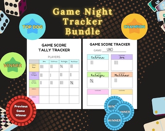 GAME NIGHT SCORE tracker and tokens | family game night | game tally sheet | score card | winner tokens | poker game tracker | board game