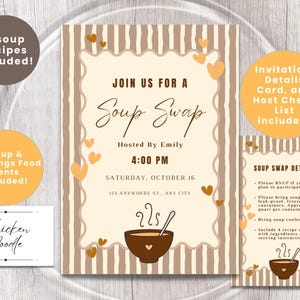 SOUP SWAP PARTY Bundle Invitation and Details Card | Soup Party Invite | Soup Host Checklist | Holiday Soup Potluck | Soup Dinner Party