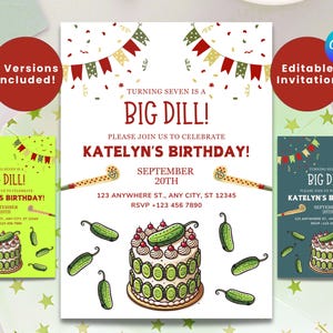PICKLE CAKE BIRTHDAY Invitation | Pickle Invites | Kids Birthday Invitation | Dill Pickle Party | Pickle Theme | A Big Dill Birthday Invite