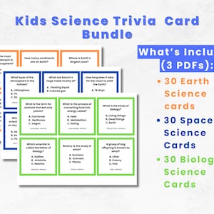 Lot pour enfants TRIVIA CARD - SCIENCE | les enfants apprennent | École à la maison | L'ennui | outil pédagogique | espace | biologie | Terre | Téléchargement instantané