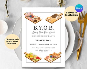 BOARD PARTY Invitation | Charcuterie Invites | Board Party | Editable Canva | Charcuterie Dinner Invite | BYOB Dinner Party | B.Y.O.B.
