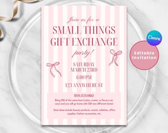 Small Things Gift Exchange Party Invitation, Galentine's, Girls Night, Small Gift Swap, Editable Canva, Birthday Invite, Favorite Things
