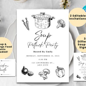 SOUP PARTY Bundle Invitation | Soup Potluck Party Invite | Soup Bar Signs | Soup Food Tent | Holiday Soup Potluck | Soup Dinner Party