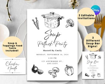 SOUP PARTY Bundle Invitation | Soup Potluck Party Invite | Soup Bar Signs | Soup Food Tent | Holiday Soup Potluck | Soup Dinner Party