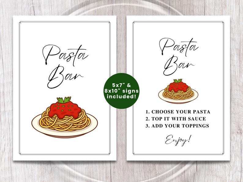 PASTA BAR Sign | Pasta Party | Kids Birthday Party Printable Signs ...