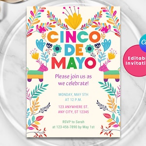 Convite CINCO de MAYO | 5 de maio a festa convida | Festa Cinco de Maio | Canva editável | Convite para Jantar | Jantar | Convite para festa