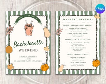 FALL BACHELORETTE INVITATION & Itinerary | Autumn Bridal Party | Ladies Night | October or November Bachelorette Weekend | Editable Canva