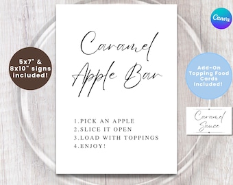 CARAMEL APPLE BAR Bundle Sign and Food Tents | Minimalist Sign | Teacher Appreciation | Holiday Potluck | Bridal or Baby Shower | Birthday