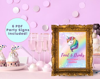 UNICORN BIRTHDAY PARTY Signs | Unicorn Food Signs | Girls Party Decorations | Rainbow Birthday Gift Signs | Party Signs | Party Favor Signs