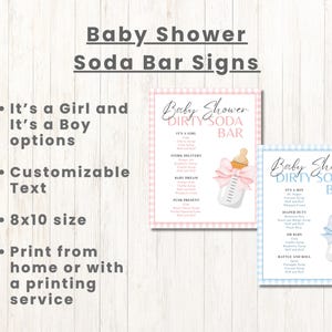 BABY SHOWER DIRTY Soda Bar Signs | Girl or Boy Party Drink Bar | Soda Bar | Editable Canva | Gender Reveal Party Drinks | Drink Menu image 2