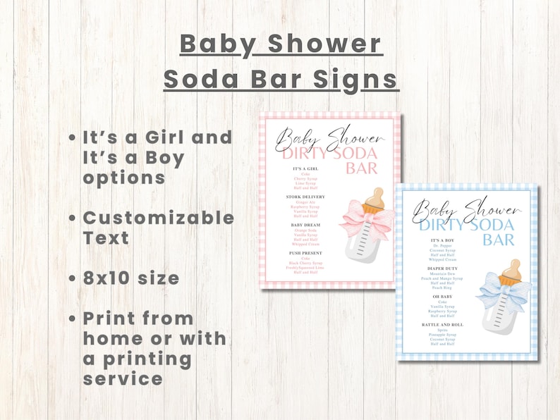 BABY SHOWER DIRTY Soda Bar Signs | Girl or Boy Party Drink Bar | Soda Bar | Editable Canva | Gender Reveal Party Drinks | Drink Menu image 2