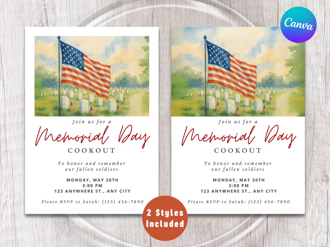 MEMORIAL DAY Invitation | Cookout Invite | Patriotic Party | Editable ...
