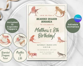 BEARDED DRAGON BIRTHDAY Invitation | Reptile Invites | Kids Birthday Invitation | Beardies Party | Lizard Theme | Bearded Dragon Invite