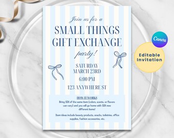 Small Things Gift Exchange Party Invitation, Galentine's, Girls Night, Small Gift Swap, Editable Canva, Birthday Invite, Favorite Things