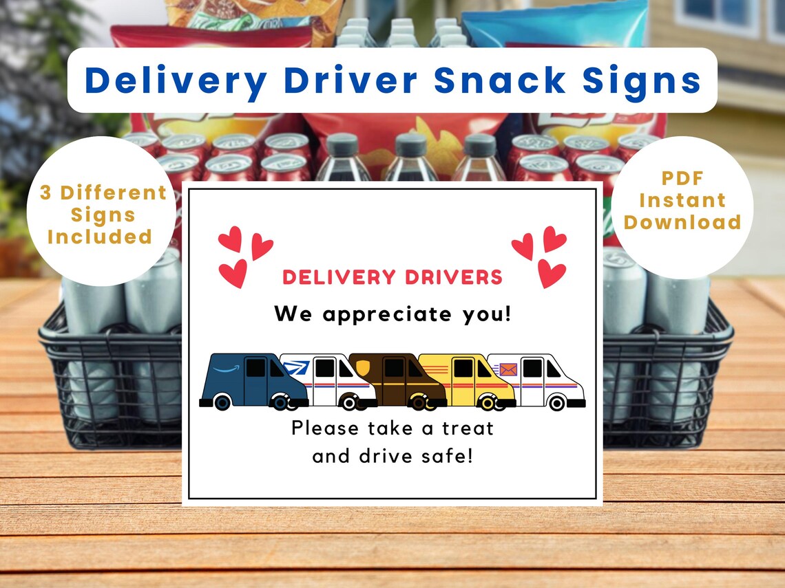 DELIVERY DRIVER Thank You SNACK Signs Bundle | Delivery Snack Cart