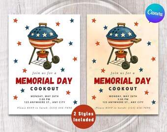 MEMORIAL DAY Einladung | Kochen Einladen | Vaterländische Party | Bearbeitbare Leinwand | Garten-Grill | Grill | Sommer Kick Off | Druckbar
