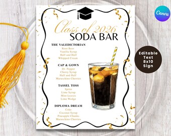 GRADUATION SODA BAR Signs, Mocktail Menu, Class of 2026, Grad Party Drinks, Beverage Drink Menu Sign, High School, College Graduation
