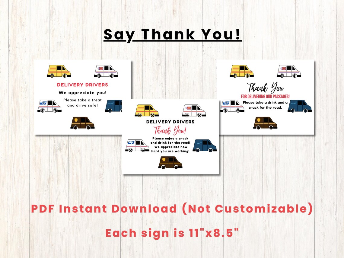 DELIVERY DRIVER Thank You SNACK Signs Bundle | Delivery Snack Cart