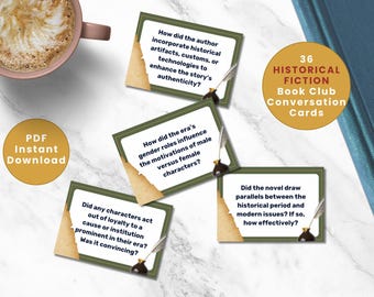 36 HISTORICAL FICTION BOOK Club Conversation Cards | Bookclub Ice Breaker Questions | Book Lover | Discussion Prompts | Reading Group