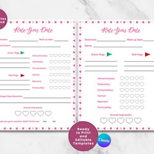 BEWERTEN SIE IHR DATUM Vorlagen | Druckreife Datum Bewertung | Dating Arbeitsblatt | Bearbeitbar | Dating Journal | Mädchen Nacht aus | Geschwindigkeit-Dating