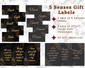 5 SENSES GIFT LABELS | five senses | anniversary gift | Valentine&#39;s gift | birthday gift | Instant Download | gifts for him | husband gift