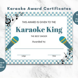 18 KARAOKE AWARD CERTIFICATES | Blue Checkered | Fun Karaoke Night Bundle | Editable Canva | Ready to Print pdf | Karaoke Party Templates