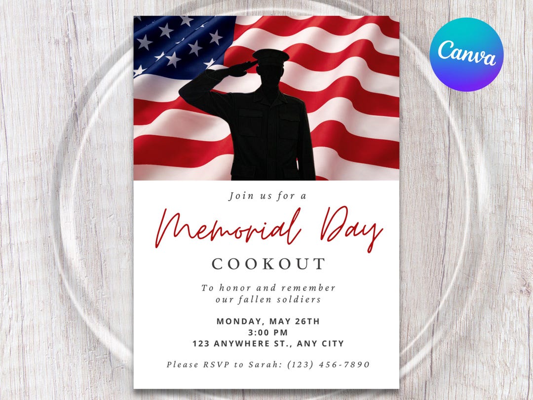 MEMORIAL DAY Invitation | Cookout Invite | Patriotic Party | Editable ...